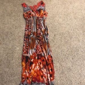 Orange, white, black, and red Ankle long dress.